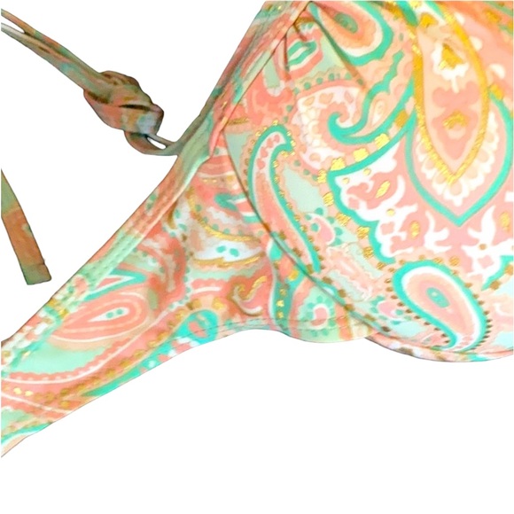 Forever 21 Bikini top Pink turquoise teal pastel paisley Molded Cups 26" - Picture 4 of 7